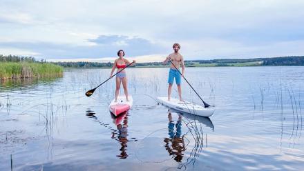 Paddleboarding on lake